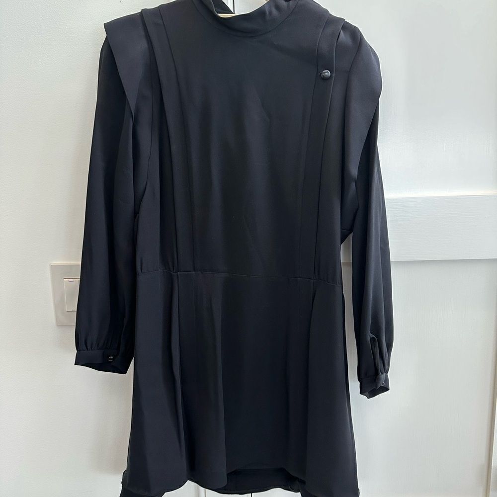 Isabel Marant black long sleeve dress with button neck closure. Size 42